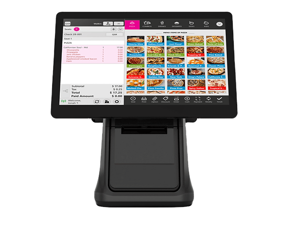 a black cash register with a screen