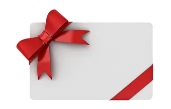 a gift card with a red bow